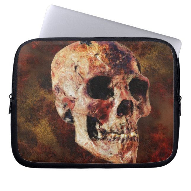 Grunge Gothic Skull - Scary Halloween Horror Laptop Sleeve (Voorkant)