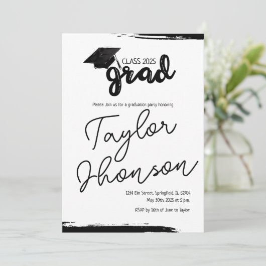 Grunge grad card with graduation hat kaart (Staand voorkant)