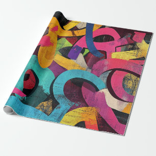 Grunge Graffiti Abstract in Roze Geel Blauw Cadeaupapier