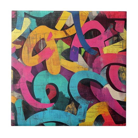 Grunge Graffiti Abstract in Roze Geel Blauw Tegeltje (Voorkant)