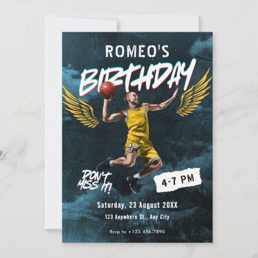 Grunge graffiti basketbal foto verjaardag kaart (Voorkant)