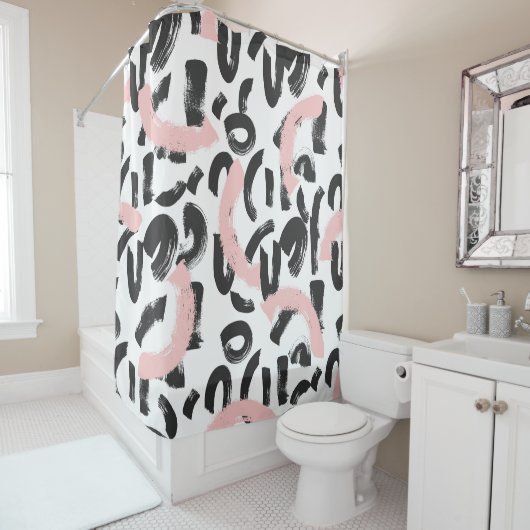 Grunge graffiti: kunstpenseelstreken. douchegordijn (In situ)