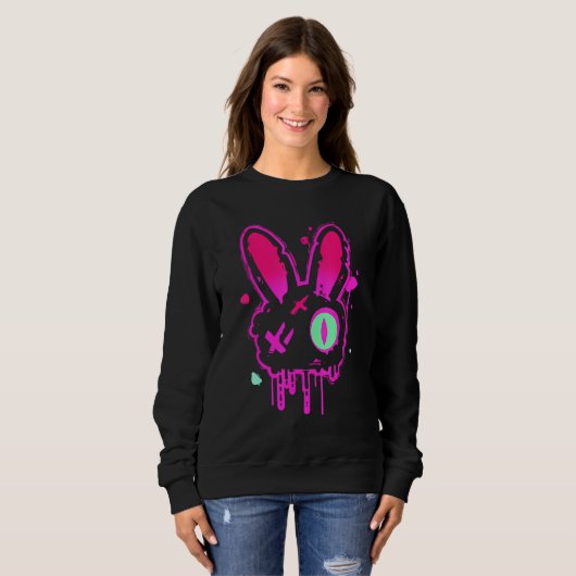 Grunge Graffiti Rabbit Pastel Goth Punk Edgy Psych Trui (Voorkant volledig)