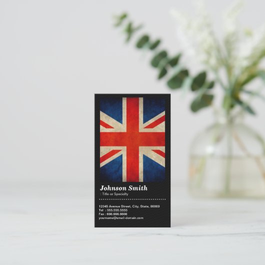 Grunge Great Britain Flag Union Jack - QR-code Visitekaartje (Staand voorkant)