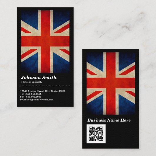 Grunge Great Britain Flag Union Jack - QR-code Visitekaartje (Voorkant / Achterkant)