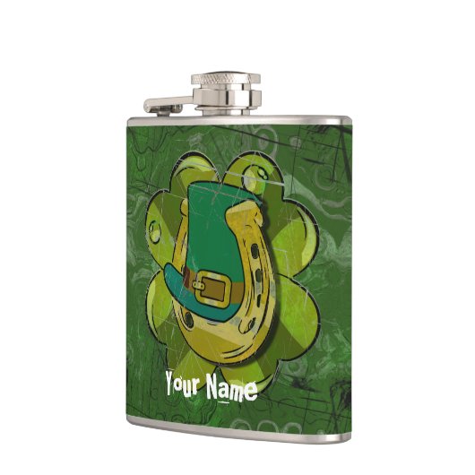 Grunge Green Clover, Pet en hoefijzergras Heupfles (Links)