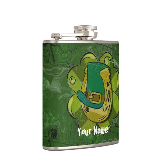 Grunge Green Clover, Pet en hoefijzergras Heupfles (Rechts)