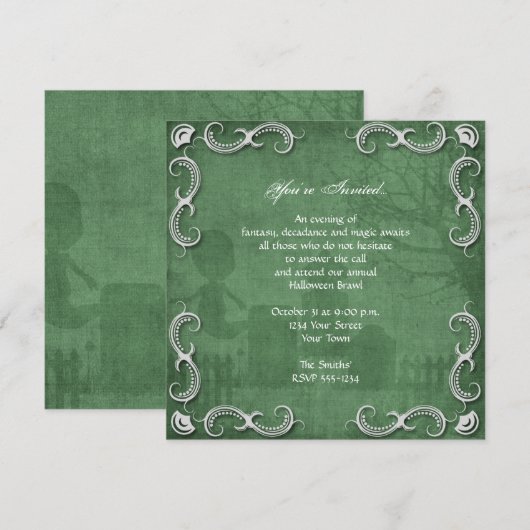 Grunge Green Graveyard Halloween Party Kaart (Voorkant / Achterkant)