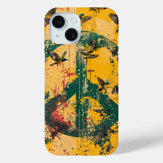 Grunge Green Peace Symbool met Vogels Hoesje (Achterkant)