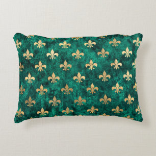 Grunge Green Velvet Fleur De Lis Mardi Gras Accent Kussen