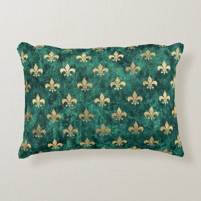 Grunge Green Velvet Fleur De Lis Mardi Gras Accent Kussen (Voorkant)