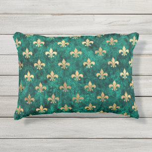 Grunge Green Velvet Fleur De Lis Mardi Gras Buitenkussen