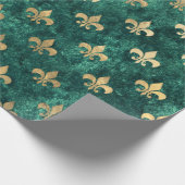 Grunge Green Velvet Fleur De Lis Mardi Gras Cadeaupapier (Hoek)