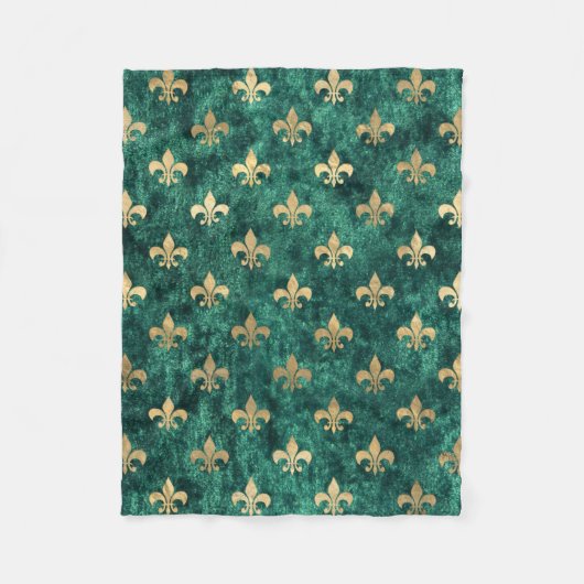 Grunge Green Velvet Fleur De Lis Mardi Gras Fleece Deken (Voorkant)