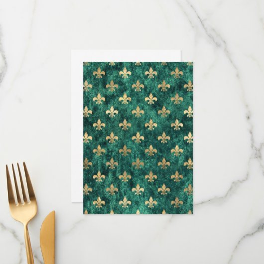 Grunge Green Velvet Fleur De Lis Mardi Gras Menu (Voorkant / Achterkant in situ)