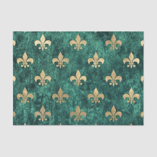Grunge Green Velvet Fleur De Lis Mardi Gras Tissuepapier (Voorkant)