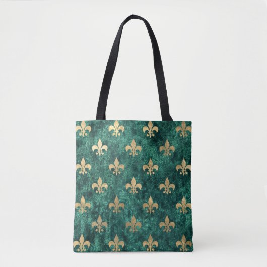 Grunge Green Velvet Fleur De Lis Mardi Gras Tote Bag (Voorkant)