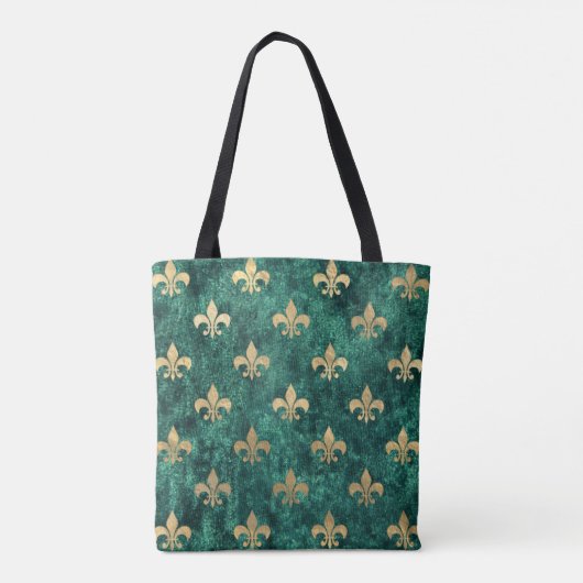 Grunge Green Velvet Fleur De Lis Mardi Gras Tote Bag (Achterkant)