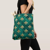 Grunge Green Velvet Fleur De Lis Mardi Gras Tote Bag (Dichtbij)