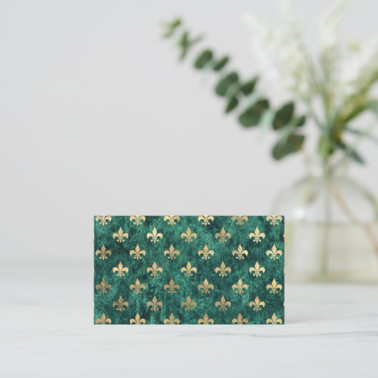 Grunge Green Velvet Fleur De Lis Mardi Gras Visitekaartje (Staand voorkant)