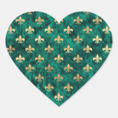 Grunge groene fluwelen Fleur De Lis Mardi Gras Hart Sticker (Voorkant)