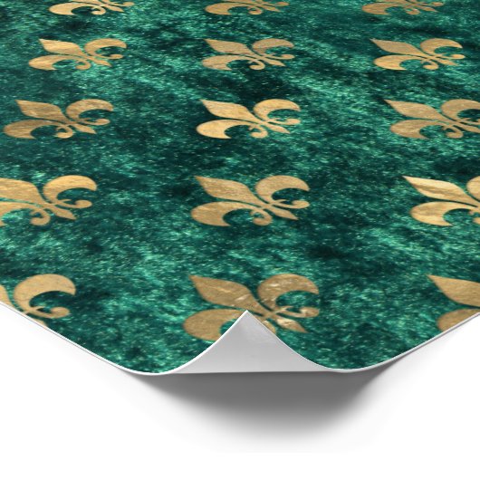 Grunge Groene Fluwelen Fleur De Lis Mardi Gras Poster (Hoek)