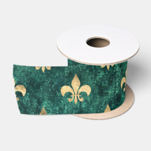 Grunge groene fluwelen Fleur De Lis Mardi Gras Satijnen Lint
