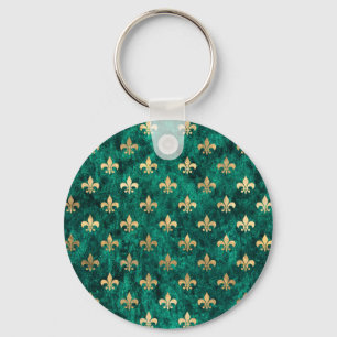 Grunge Groene Fluwelen Fleur De Lis Mardi Gras Sleutelhanger