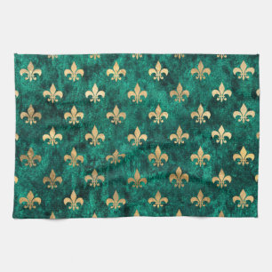Grunge Groene Fluwelen Fleur De Lis Mardi Gras Theedoek