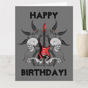 Grunge Guitar and Skull Happy Birthday Message Kaart
