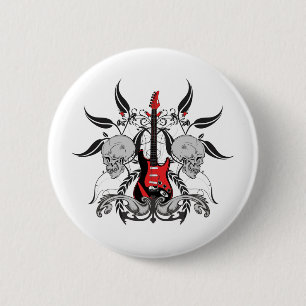 Grunge Guitar and Skull Ronde Button 5,7 Cm