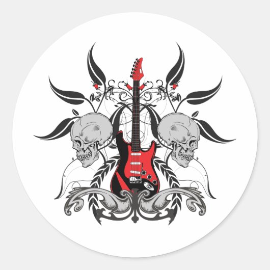 Grunge Guitar and Skull Ronde Sticker (Voorkant)