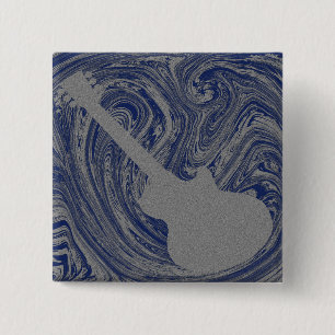 Grunge Guitar Button, Royal Blue Vierkante Button 5,1 Cm