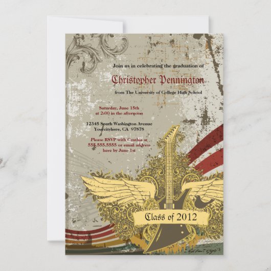 Grunge guitar graduparty Notice Kaart (Voorkant)