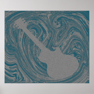 Grunge Guitar Poster, Blauwgroen Poster