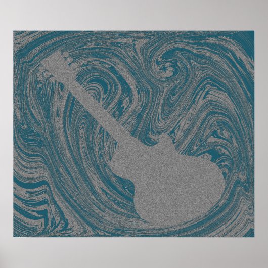 Grunge Guitar Poster, Blauwgroen Poster (Voorkant)