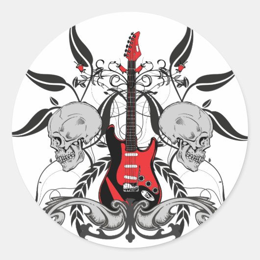 Grunge Guitar Ronde Sticker (Voorkant)