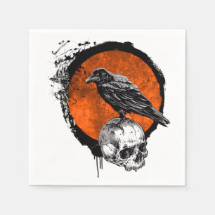 Grunge Halloween Raven & Skull Servet