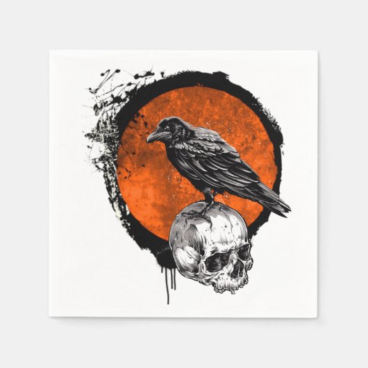 Grunge Halloween Raven & Skull Servet (Voorkant)