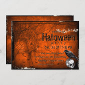 Grunge Halloween Spiderwebs, Raven & Skull Kaart (Voorkant / Achterkant)