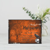 Grunge Halloween Spiderwebs, Raven & Skull Kaart (Staand voorkant)