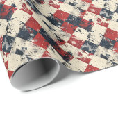 Grunge Harlequin Diamantpatroon Rood en Marine Cadeaupapier (Rol Hoek)