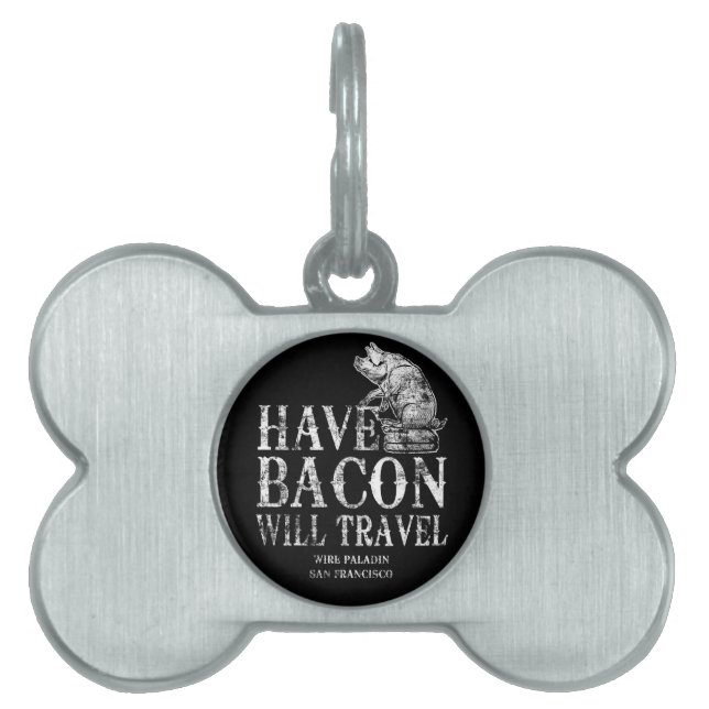 Grunge have Bacon will Travel Huisdieren Naamplaatje (voorkant)