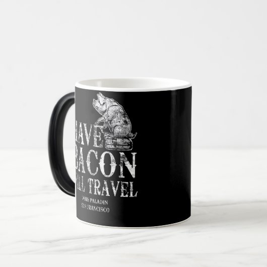 Grunge have Bacon will Travel Magische Mok (Voorkant links)