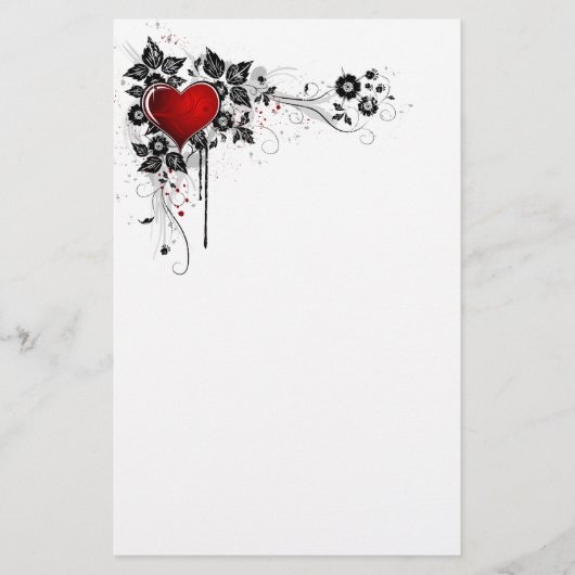 Grunge Heart en Flowers Briefpapier (Voorkant)