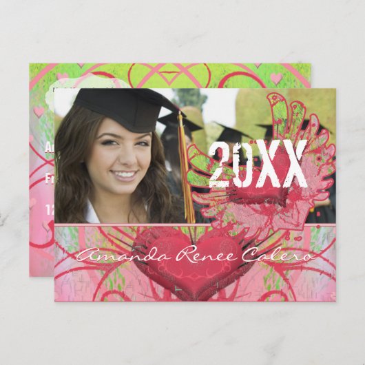Grunge Hearts Class of Graduation Invitations Briefkaart (Voorkant / Achterkant)