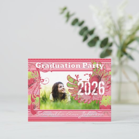 Grunge Hearts Class of Graduation Invitations Briefkaart (Staand voorkant)