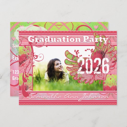 Grunge Hearts Class of Graduation Invitations Briefkaart (Voorkant / Achterkant)
