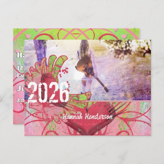 Grunge Hearts Class of Graduation Invitations Uitnodiging Briefkaart (Voorkant / Achterkant)