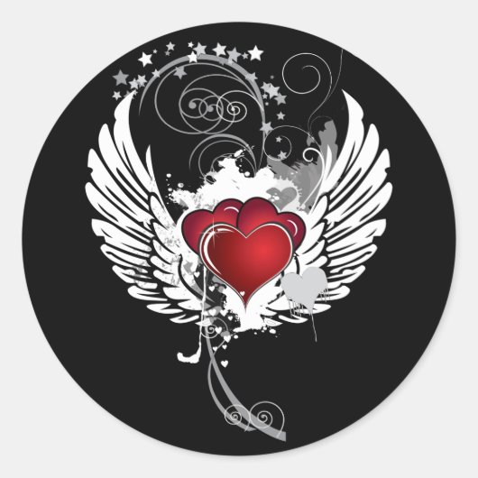 Grunge Hearts Wings Ronde Sticker (Voorkant)